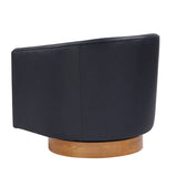 Maisy Midnight Blue Faux Leather Wood Base Barrel Swivel Chair B050P322574