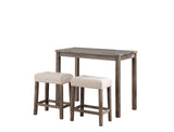 ZUN Lux Brown 3 Piece Counter Height 36" Pub Table Set with Tufted Creamy White Linen Stools B06178657