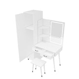 ZUN Makeup Vanity Table Slim Armoire Wardrobe Set, Dressing Table with LED Mirror Power Outlets 97156589