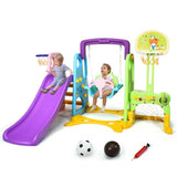 ZUN 6-in-1 Kids Portable Slide Rocking Horse Toy with Basketball Hoop and Ring Toss 94768456