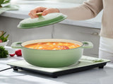 Cast iron 5QT cooking pot - Gradient green - includes two silicone gloves - Enamel pot 72386138