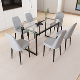 51" 6 person glass dining table set, kitchen set with black metal leg dining table and chairs, 26302812