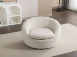 Winnie Modern Teddy Boucle Fabric Barrel Chair, 360&deg Swivel, White T2574P184972