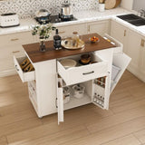 46" Kitchen Island on Wheels with Storage & Power Outlet - Movable Rustic Breakfast Bar Table, Wood 83239172