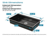 Kitchen Sink 33"x19" Multifunctional undermount Flying Rain Waterfall S304 Stainless Steel Handmade 00955466