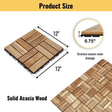 30 PCS Interlocking Deck Tiles Checker Pattern, 12" x 12" Square Yellow Acacia Hardwood Outdoor 48448953