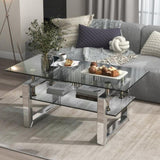 ZUN W 39.4" X D 19.7 " X H 17.7" Transparent tempered glass coffee table, coffee table W100535591