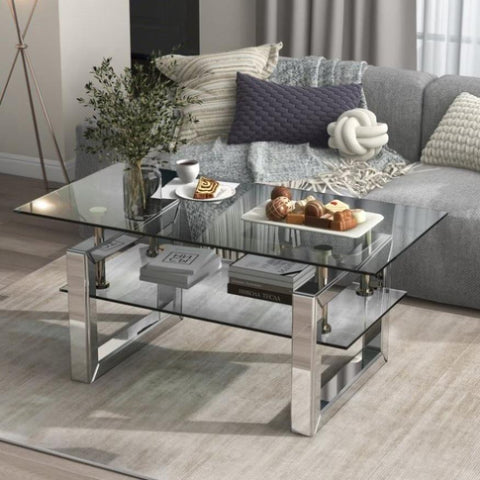 ZUN W 39.4" X D 19.7 " X H 17.7" Transparent tempered glass coffee table, coffee table 05193550