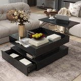 U-Can Lift-Top Coffee Table with 2 Drawers, Modern Square Coffee Table with Glass Top and High-Gloss N724P290043B