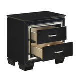Glamourous Black Finish 1pc Nightstand 2x Dovetail Drawers Faux Alligator Embossed Fronts Bedroom B01151365