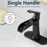 Sink Faucet With Deck Plate Waterfall Black with Pop Up Drain and Supply Lines Bathroom faucets for W1932P180739