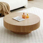 ZUN Natural Wood Coffee 39.37 MDF coffee table Modern Handcraft Drum Coffee Circle Coffee W876P188696