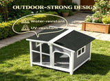 Large Dog House Cabin-Style Wooden Pet Shelter with Openable Roof And Giant Window Gray 82165774