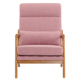 High Back Solid Wood Armrest Backrest Iron Frame Linen Indoor Leisure Chair Pink 73053534