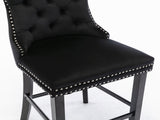 Contemporary Velvet Upholstered Barstools with Button Tufted Decoration and Wooden Legs, and Chrome W1143P177253