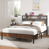 Queen Bed Frame Headboard, wooden platform bed frame, bedside with soft packaging and 2 USBs, no W636P317033