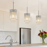 ZUN Modern Crystal Pendant Light 3-Pack Adjustable Chrome Hanging Ceiling Fixture with Clear Beads, W1340P208485