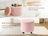 Storage Ottoman Foot Rest Round Footstool Teddy Velvet Footrest Multifunctional Rolling Stool Coffee 43100205