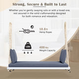 TOPMAX Patio Wooden Swing Chair, Hanging Porch Swing Bench with Cushion&Pillows, 10.8Ft Hemp Ropes N717P210136K