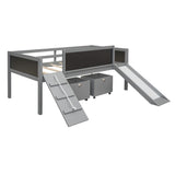ZUN Twin size Loft Bed Wood Bed with Two Storage Boxes - Gray 01516618