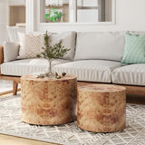 Nesting Coffee Table Set of 2, Modern Round Coffee Table, Wooden Circle Accent Tables for Small W1435P254287