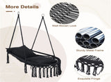 Black Boho Macrame Hanging Swing Chair with 2 Padded Cushions, 330LBS Capacity Hammock Chair for 92131278