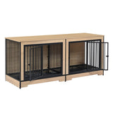 ZUN Dog Crate Furniture with Two Combined Room, XL Double Dog Cage Furniture with Tray for Medium W420P207590