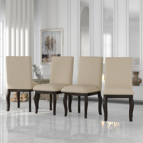 ZUN Set of 4 Dining chairs Wood Upholstered Fabirc Dining Room Chairs with Nailhead 16298358