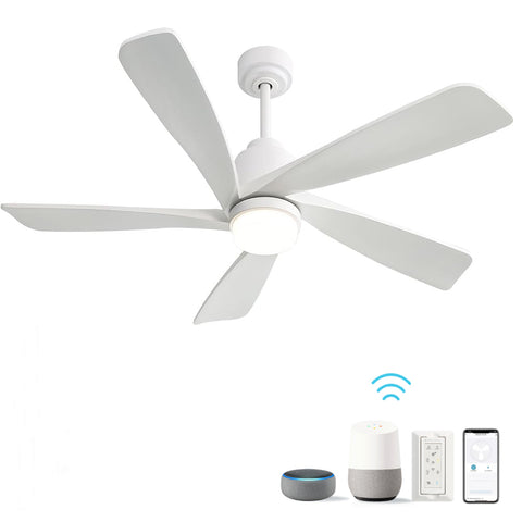 ZUN 52 Inch Modern Ceiling Fan With Dimmable LED Light 5 Solid Wood Blades Smart Remote Control W934P195842