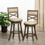 ZUN 30" Bar Height X-Back Swivel Stool, Weathered Gray Finish, French Gray Leather Seat B04660727