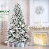 ZUN 7FT PE & PVC Flocked Artificial Christmas ,With 1514 branch tips and metal stand,Foldable Fake W1773P199060