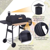 48" Steel Portable Backyard Charcoal BBQ Grill and Offset Smoker Combo with Wheels 72006641