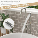 Freestanding Bathtub Faucet Floor Mount Tub Filler Brushed Nickel, Swivel Gooseneck Spout with W1243P316231