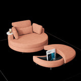 A 51-inch orange corduroy sofa with two throw pillows, a waist pillow and an extra tray is W1658P143718