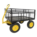 ZUN Heavy Duty Steel Garden Cart Removable Mesh Sides to Convert into Flatbed, Utility Metal Wagon 33518030