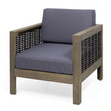 Outdoor Acacia Wood Club Chair with Wicker Accents, Gray Mixed Gray Brown, 30.25"D x 27.5"W x 68942.00DGRY