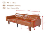 Modern PU Leather Futon Sofa with Tufted Backrest, Adjustable Reclining Couch with Wood & Metal 36536847