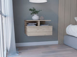 Floating Nightstand 12"H, Wall Mounted with Single Drawer and 2-Tier Shelf, Light Gray B097133174