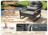 Mix Gray Handwoven PE Rattan Porch Rocking Chair, Metal Frame Safe Smooth Rocker with Removable 38238544