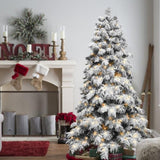 Artificial 8ft Flock LED-lit Christmas Tree with 1242PE/PVC Mixed Branch Tips,Hinged Premium & 15748476