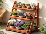 3-Tier Ladder Plant Stand, Foldable Fir Wood Flower Pot Rack with A-Shaped Reinforced Structure, 88107191