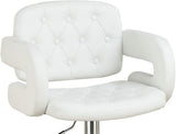 Classic Armrest Tufted White Faux Leather Upholstered Faux Leather Barstool / Chair Adjustable HS00F1562-ID-AHD