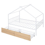 ZUN Full Size Metal House Bed with Two Drawers, White MF323484AAK