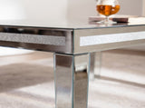 Silver Coffee Tables for Living Room with Dazzling Crushed Crystal Border, Clear Glass Rectangle W3081P326484