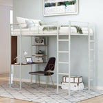 ZUN Twin Metal Loft Bed with 2 Shelves and one Desk ,Silver 41987856