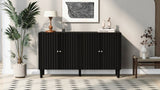 U_STYLE Elegant Four-Door Sideboard with Wavy Pattern Doors, Cylindrical Legs, and Sleek Metal N711P186790B