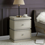 ZUN Ivory 2-Drawer Accent Table with Faux Diamonds Border B062P209098