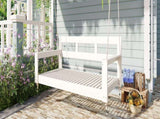 Patio Wooden Twin Size Porch Swing Daybed Frame, Garden Swing Bench Chair with 4 Hanging N717P265795K