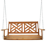 ZUN Acacia Wood Patio Porch Swing for Courtyard & Garden, Heavy Duty Swing Chair Bench with Hanging 35659650