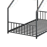 Twin size children's bed frame with LED light strips, roof-shaped iron frame bed, black,78.5" L x 49013984